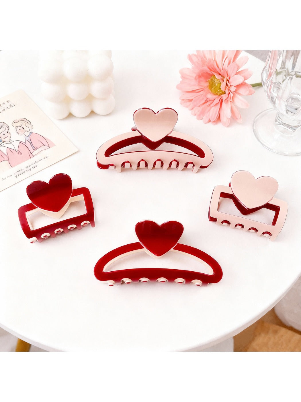 Beau - Color Blocking Heart Hair Claw Clip