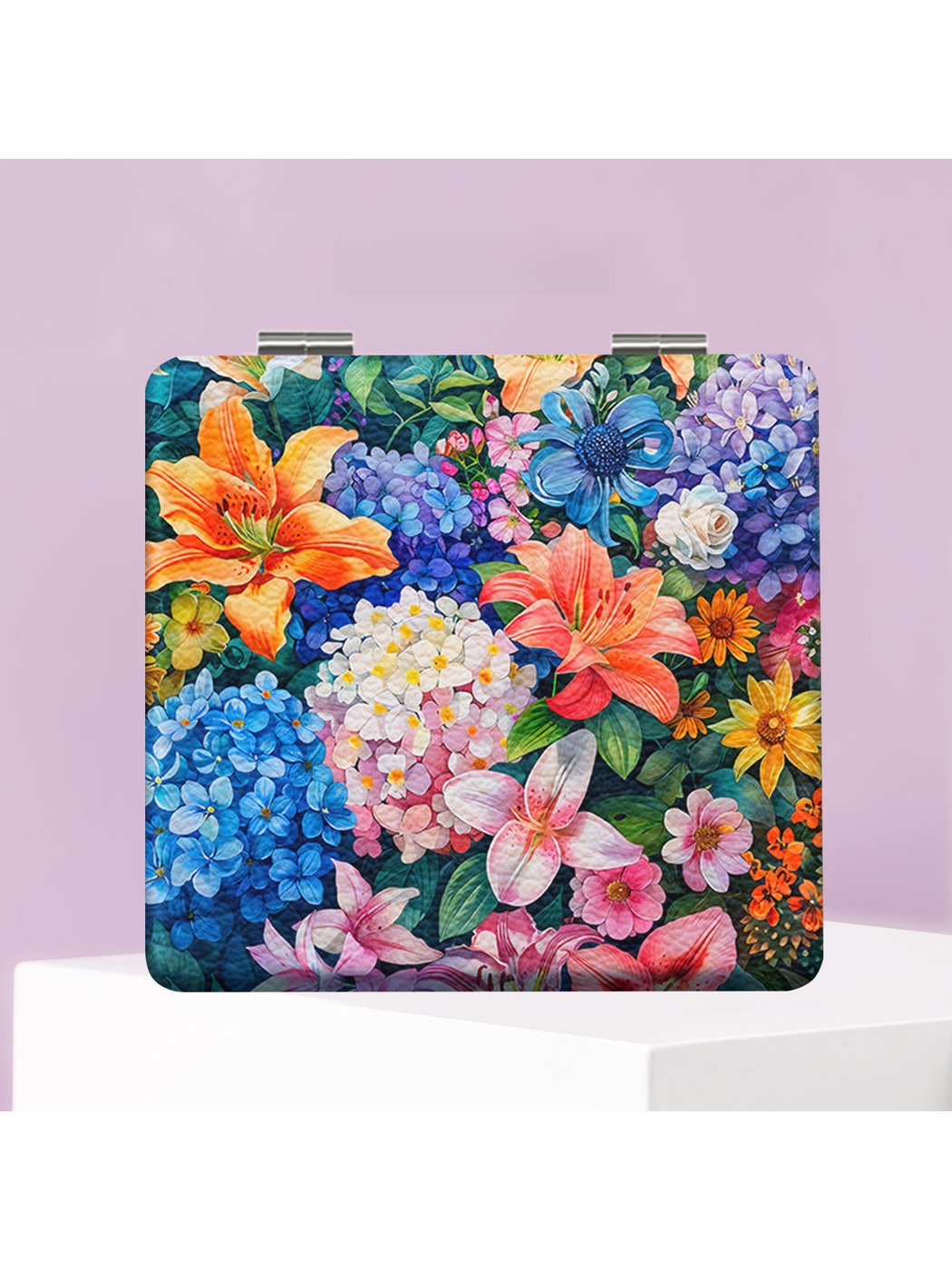 Mirroray - Lily Print PU Cover Folding Makeup Mirror