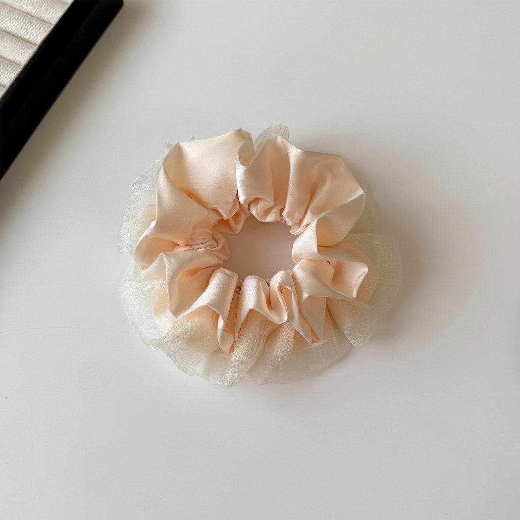 Gifty - Ruffled Mesh Satin Double-Layer Scrunchie