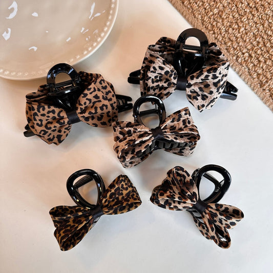 Beau - Edgy Leopard Print Bow Claw Clip