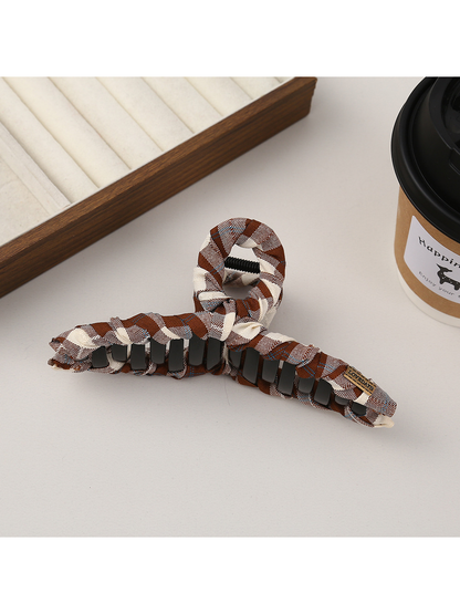 Beau - Plaid Fabric Bow Shape Claw Hair Clip