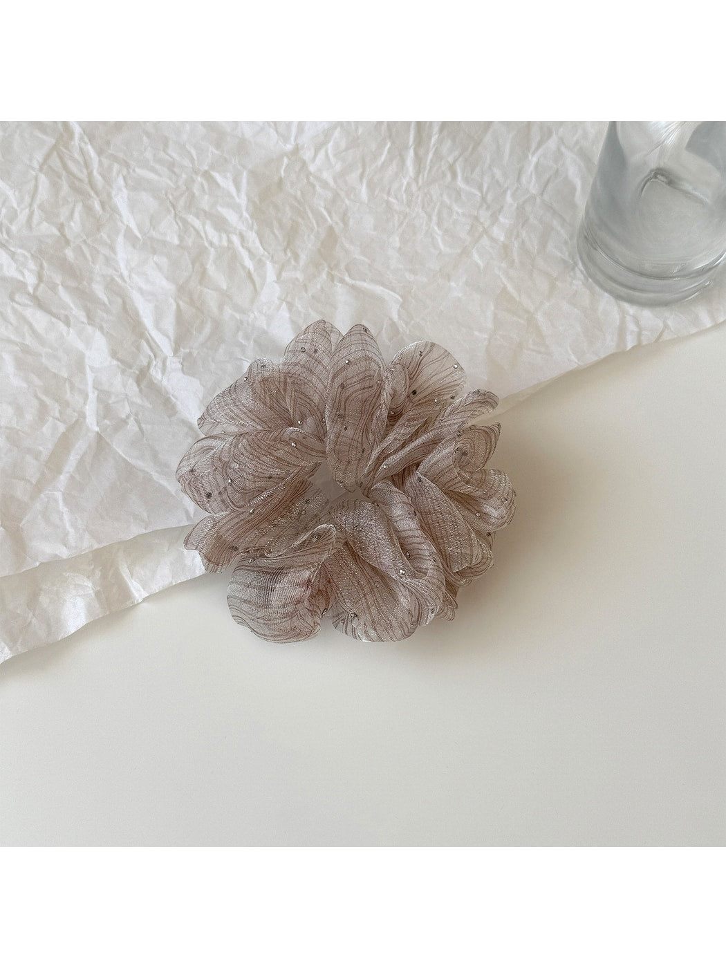 Gifty - Ruffled Mesh Polka Dot High Elastic Scrunchie