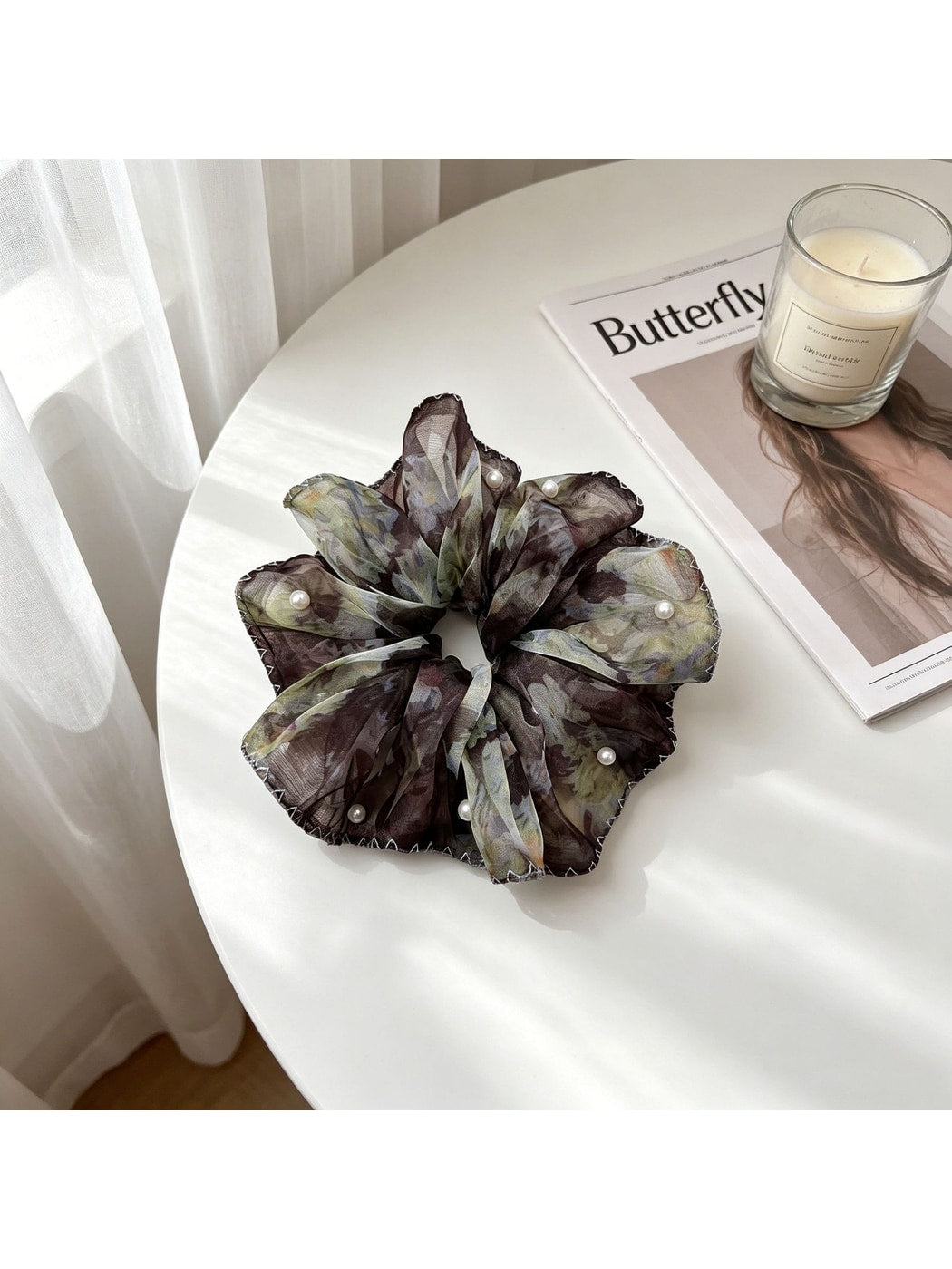Gifty - Ruffled Lace Beaded Organza Style Scrunchie