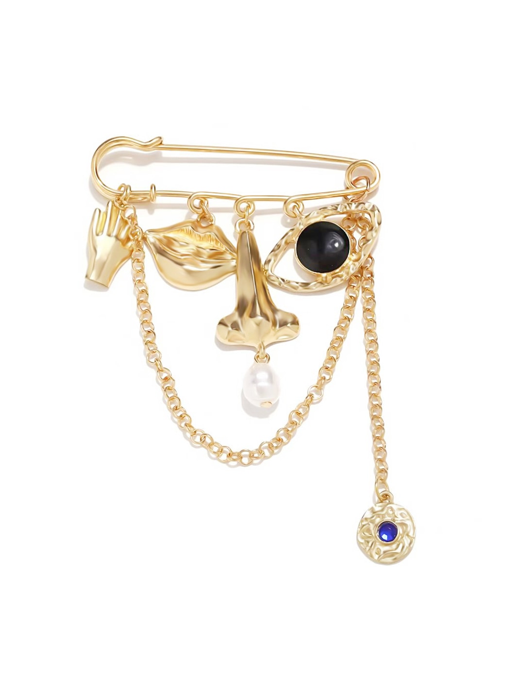 Brovia - Abstract Face Motif Chain Detail Statement Brooch