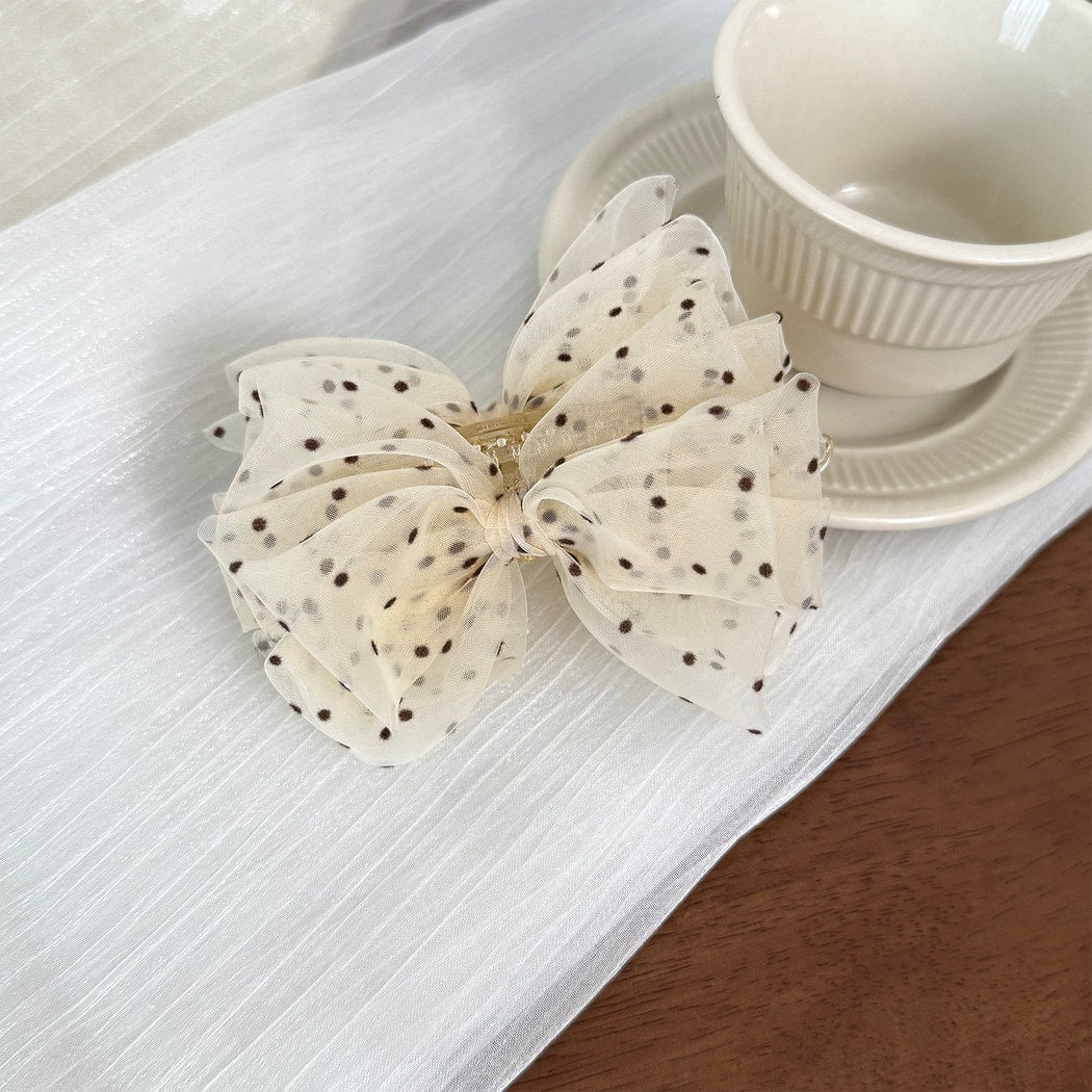 Beau - Beige Mesh Bow Decorative Banana Clip