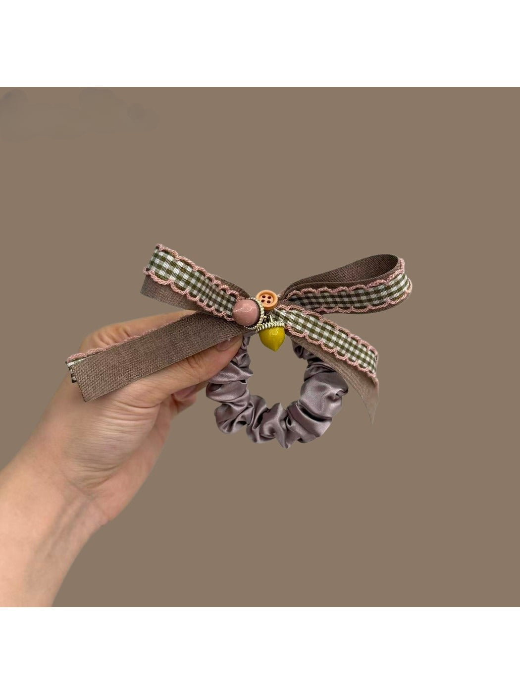 Gifty - Retro Gingham Ribbon Bow Polyester Scrunchie