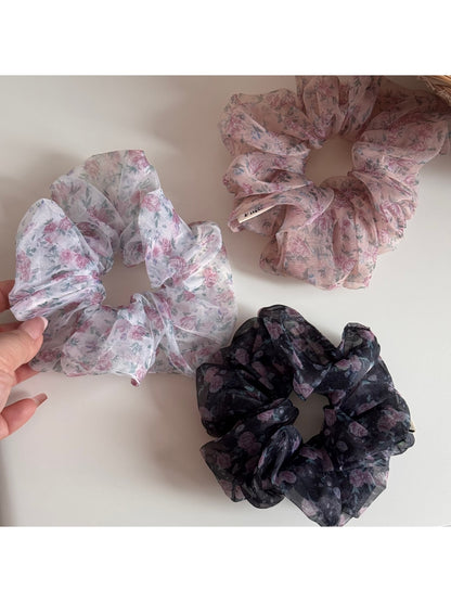 Gifty - Floral Print Gathered Sheer Hair Scrunchie