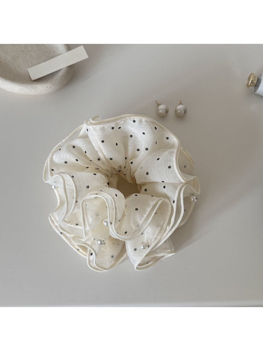 Gifty - Polka Dot Mesh Ruffle High Stretch Scrunchie