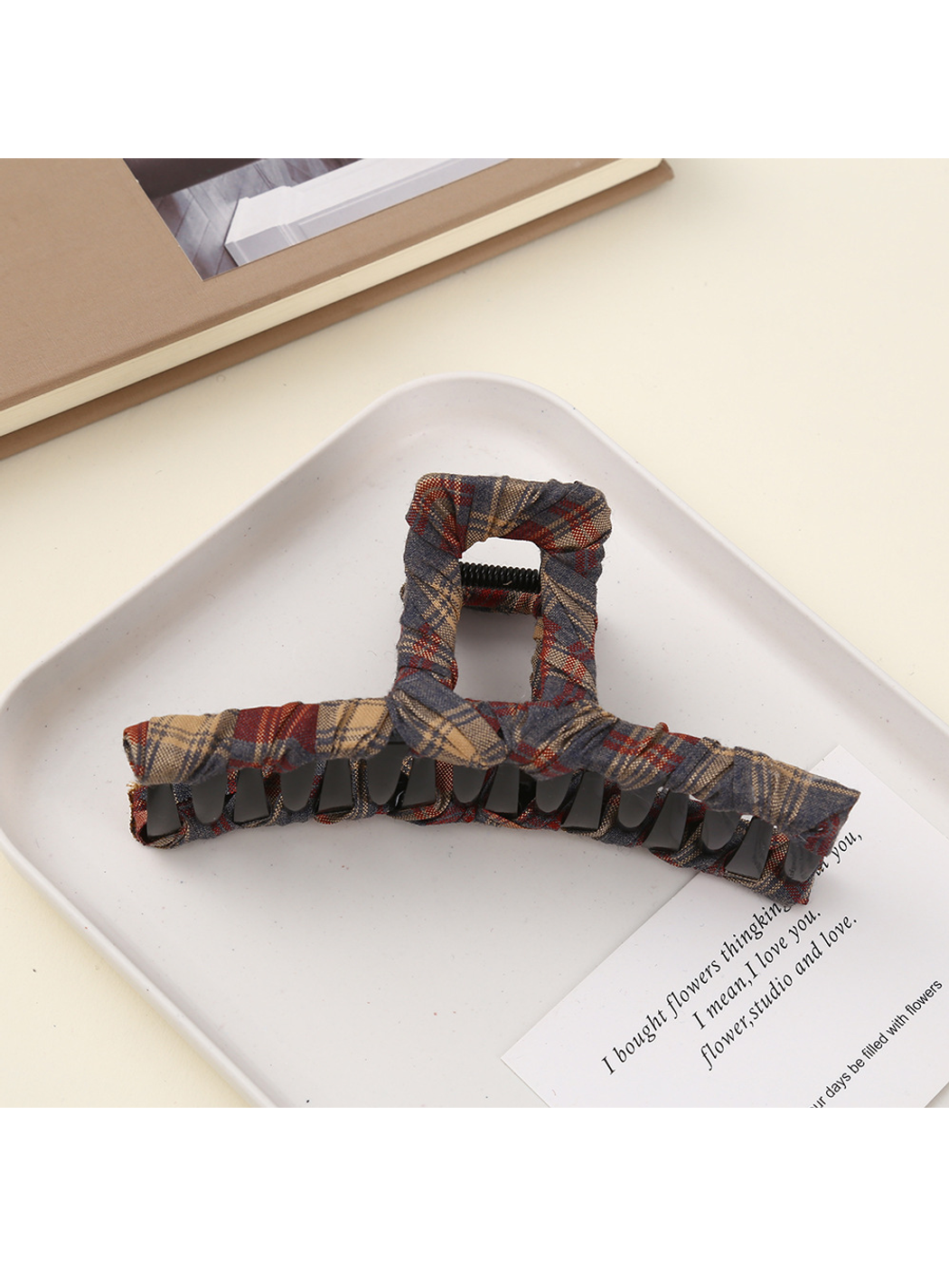 Beau - Retro Plaid Geometric Wrapped Claw Clip