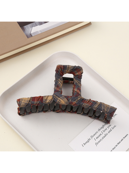 Beau - Retro Plaid Geometric Wrapped Claw Clip