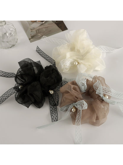 Gifty Sweet Bow Accented Ruched Scrunchie displayed on a white background