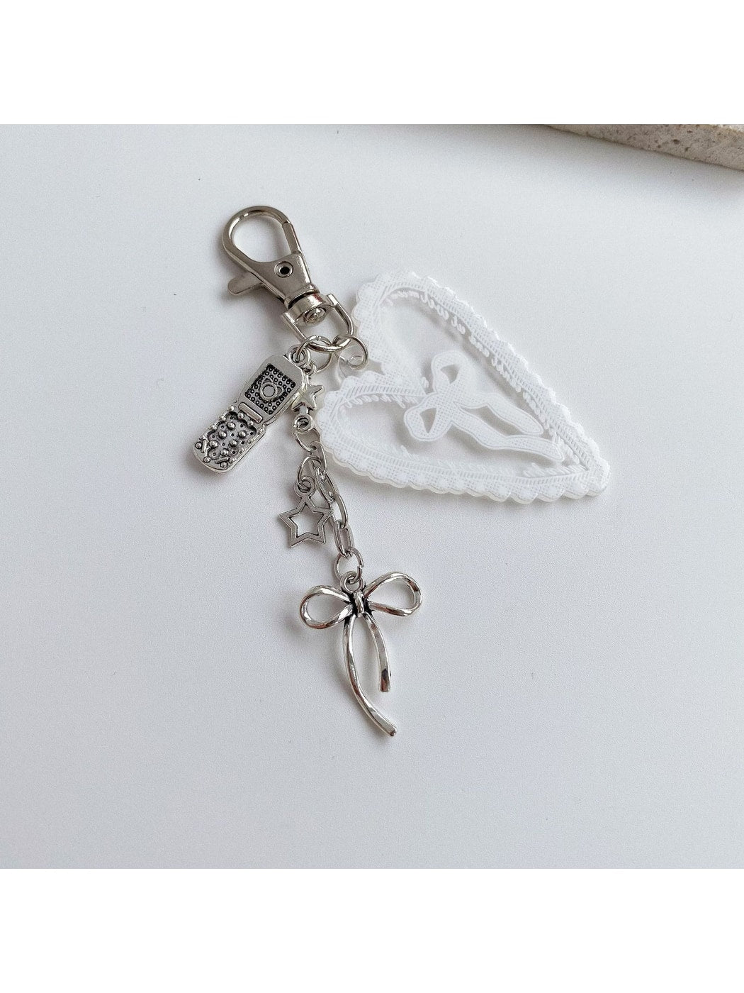 Keypus - Heart Pendant Bow Detail Bag Charm Keychain