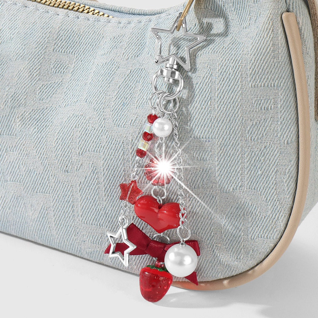 Keypus - Red Bow and Strawberry Pendant Keychain