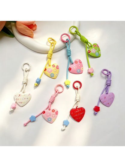 Keypus - Heart Pendant Bag Charm Alloy Cord Loop Keychain