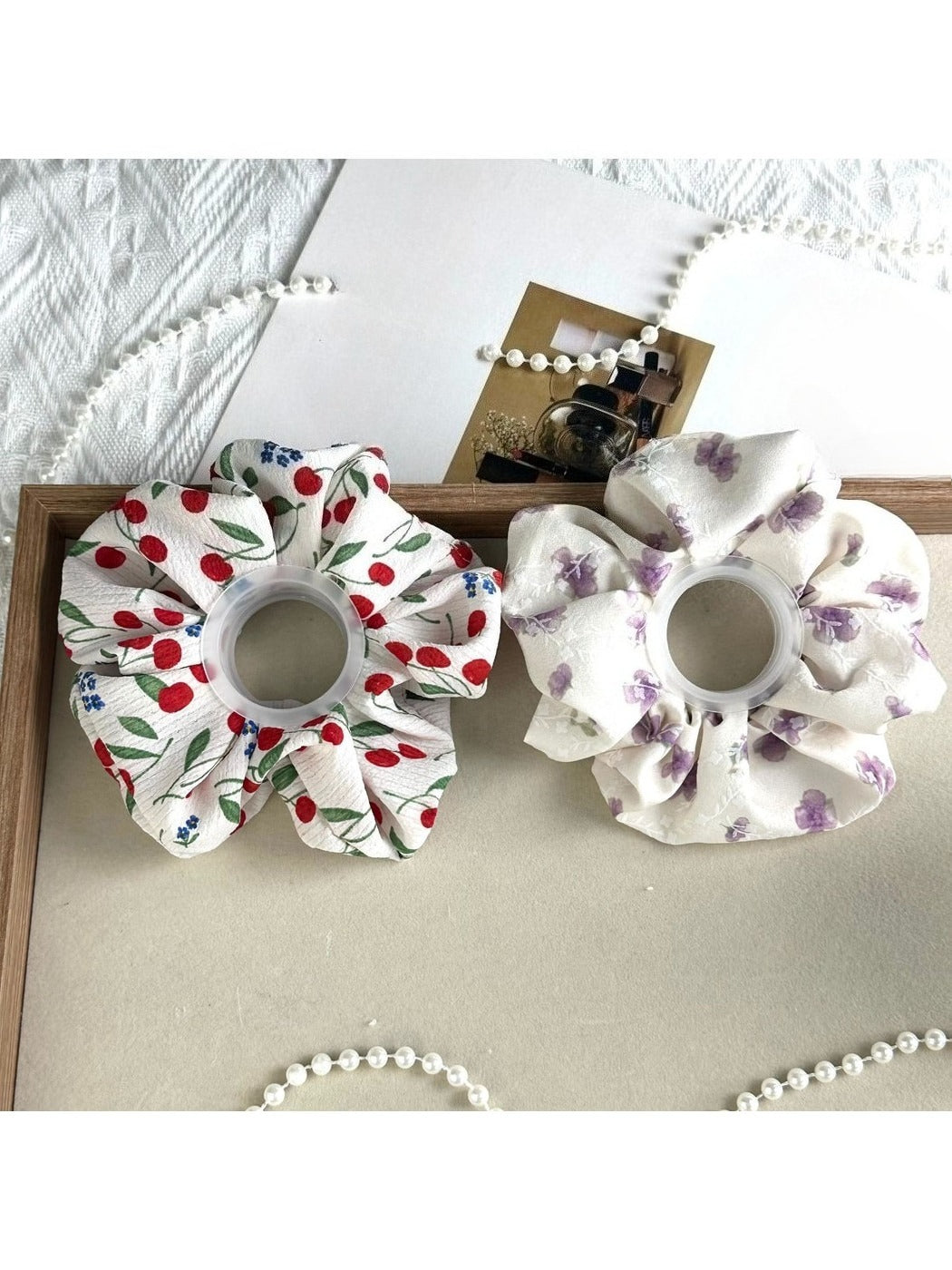 Gifty - Cherry Print Polyester Fabric Scrunchie