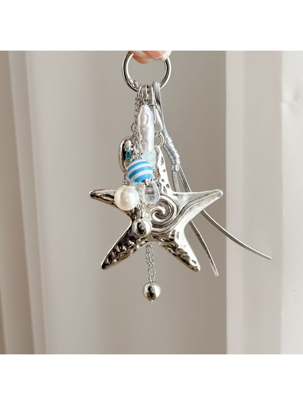 Keypus - Textured Starfish Heart Pendant Bag Charm