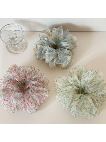 Gifty - Sheer Floral Print Voluminous Polyester Scrunchie