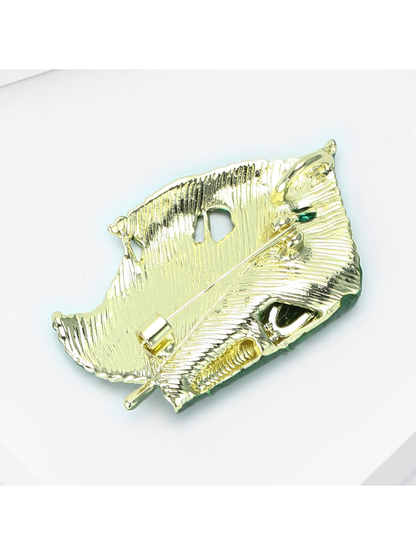 Brovia - Green Leaf Rhinestone Alloy Fashion Brooch