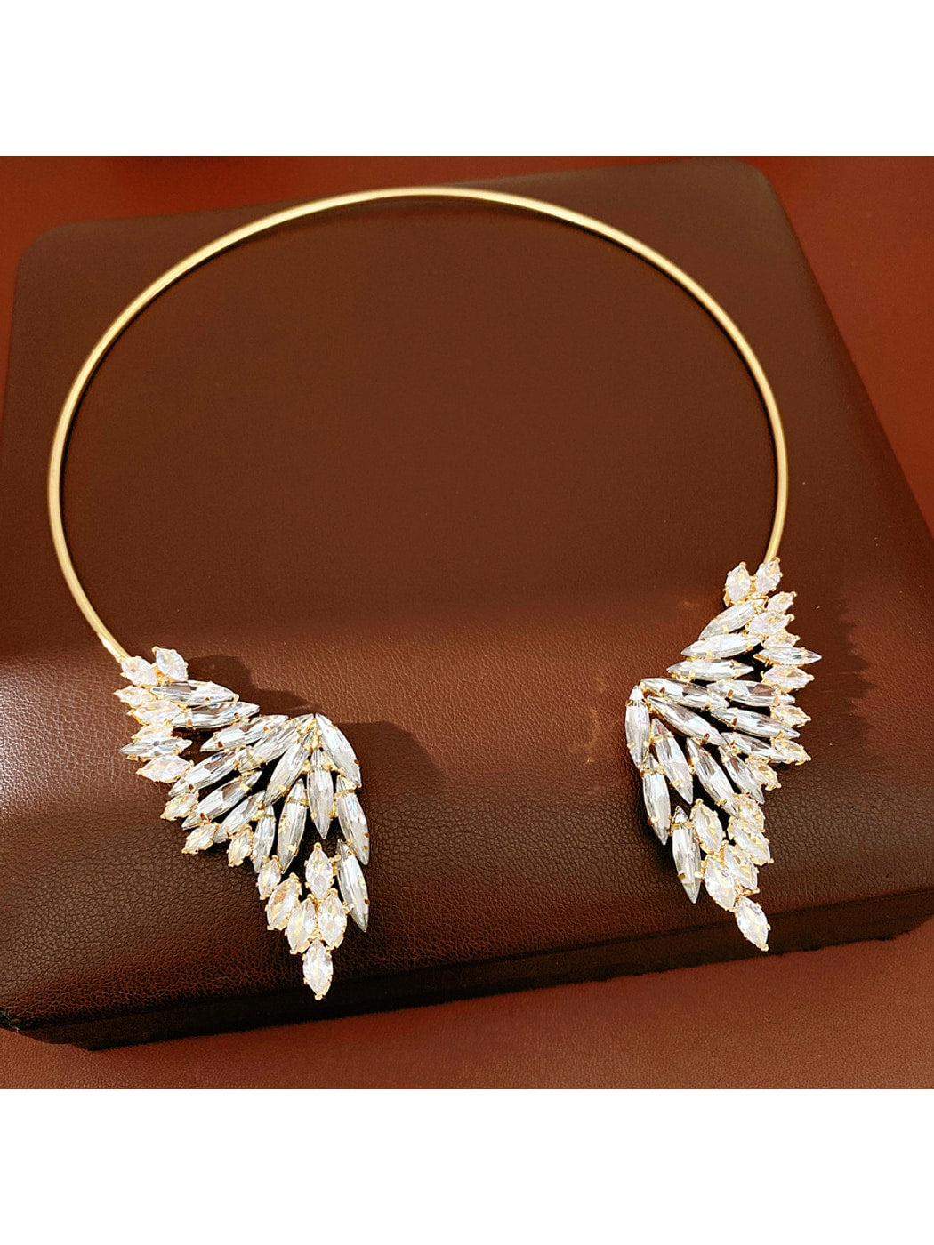 Nozari - Rhinestone Wing Design Open Choker Necklace