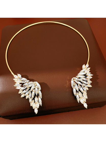 Nozari - Rhinestone Wing Design Open Choker Necklace