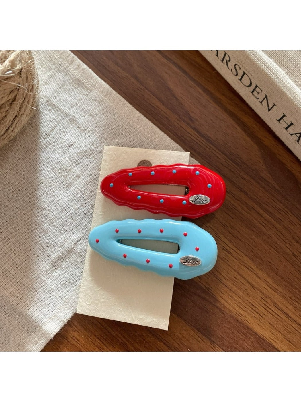 Beau - Polka Dot Teardrop Shaped Hair Clip Set