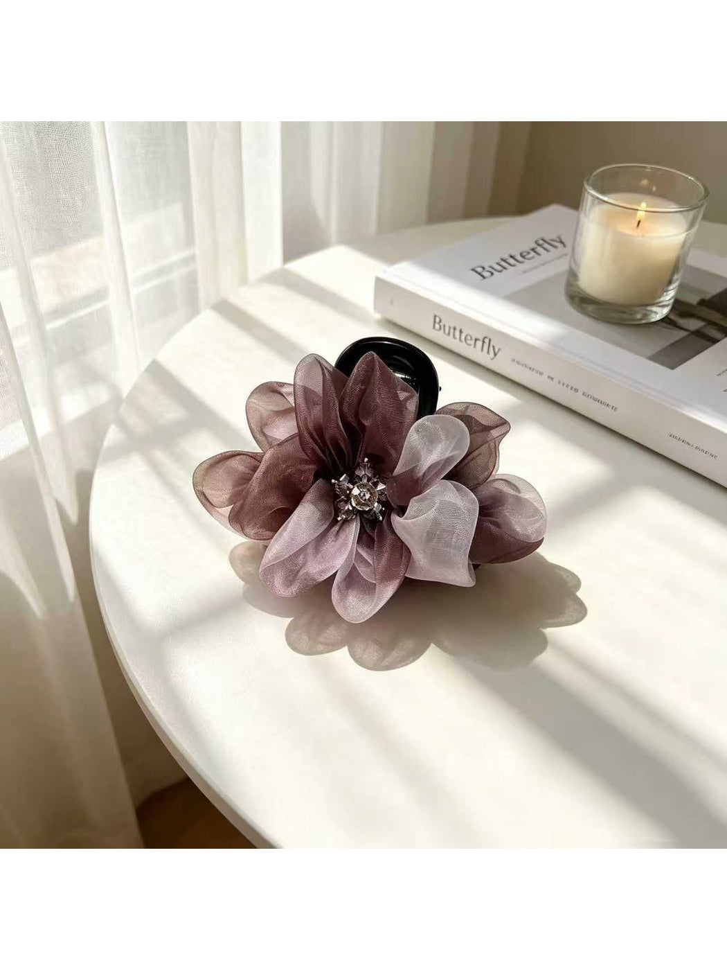 Beau - Layered Mesh Flower Polyester Claw Clip
