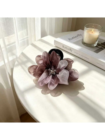 Beau - Layered Mesh Flower Polyester Claw Clip