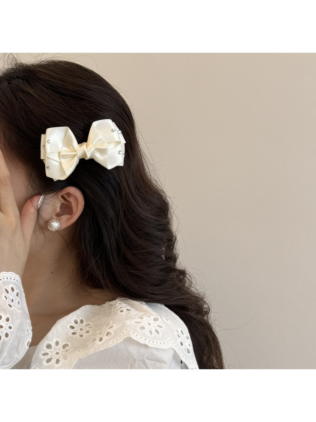 Beau - Layered Satin Look Sparkle Bow Hair Clip