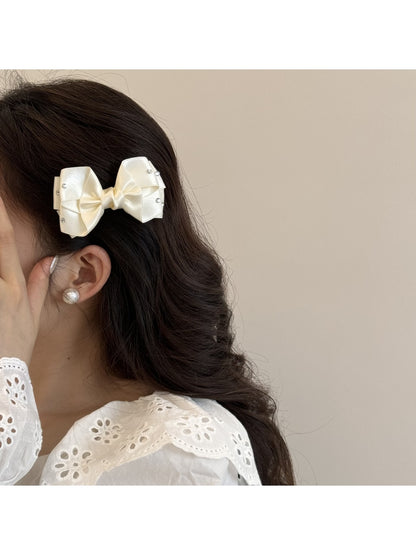 Beau - Layered Satin Look Sparkle Bow Hair Clip