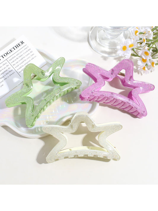 Beau - Glitter Star Shaped Plastic Alloy Claw Clip