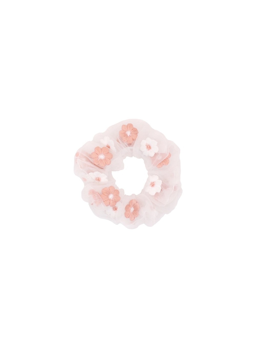 Gifty - Embroidered Flower Organza Look Scrunchie