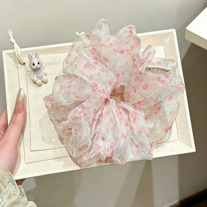 Gifty - Floral Mesh High Elastic Polyester Scrunchie