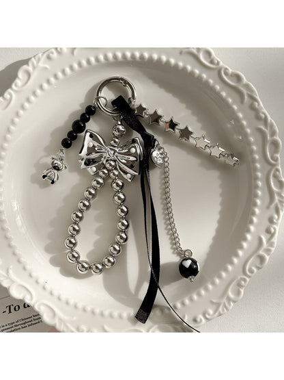 Keypus - Black Bow Beaded Charm Key Ring Keychain