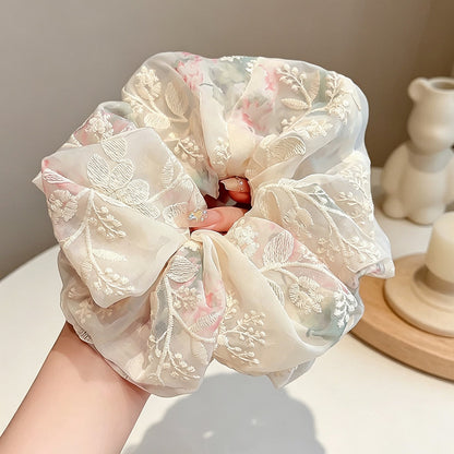 Gifty - Polyester Floral Embroidered Mesh Scrunchie
