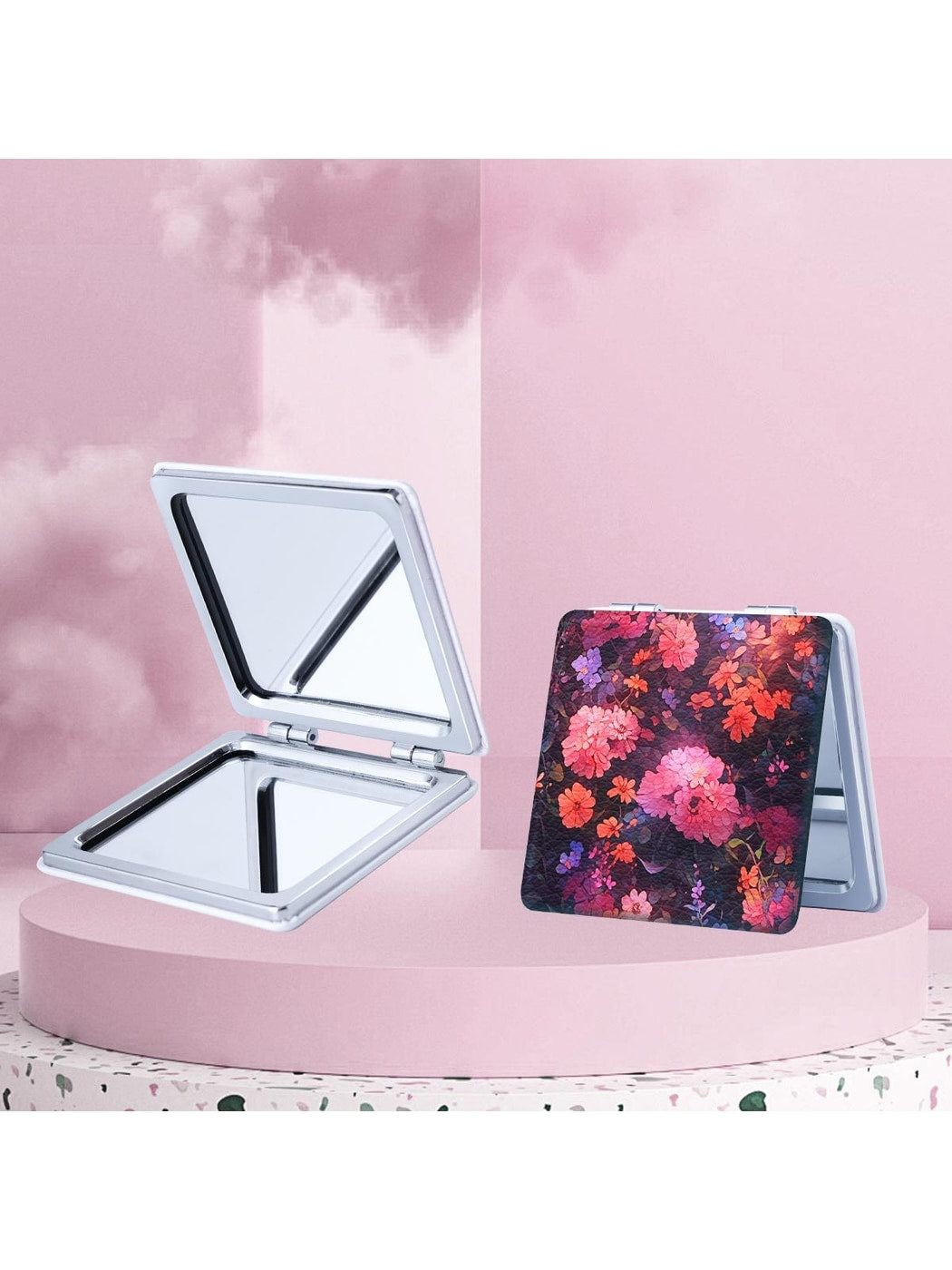 Mirroray - Floral Print Foldable Tabletop Makeup Mirror
