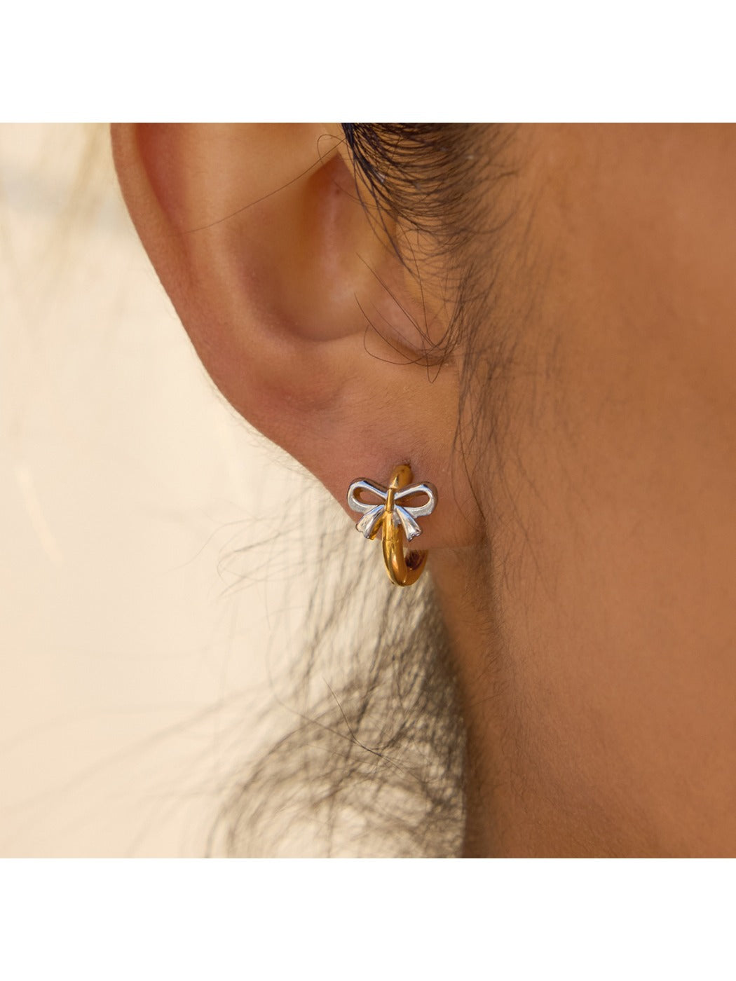 Earedge - Charming Bi-Color Bow Hoop Earrings