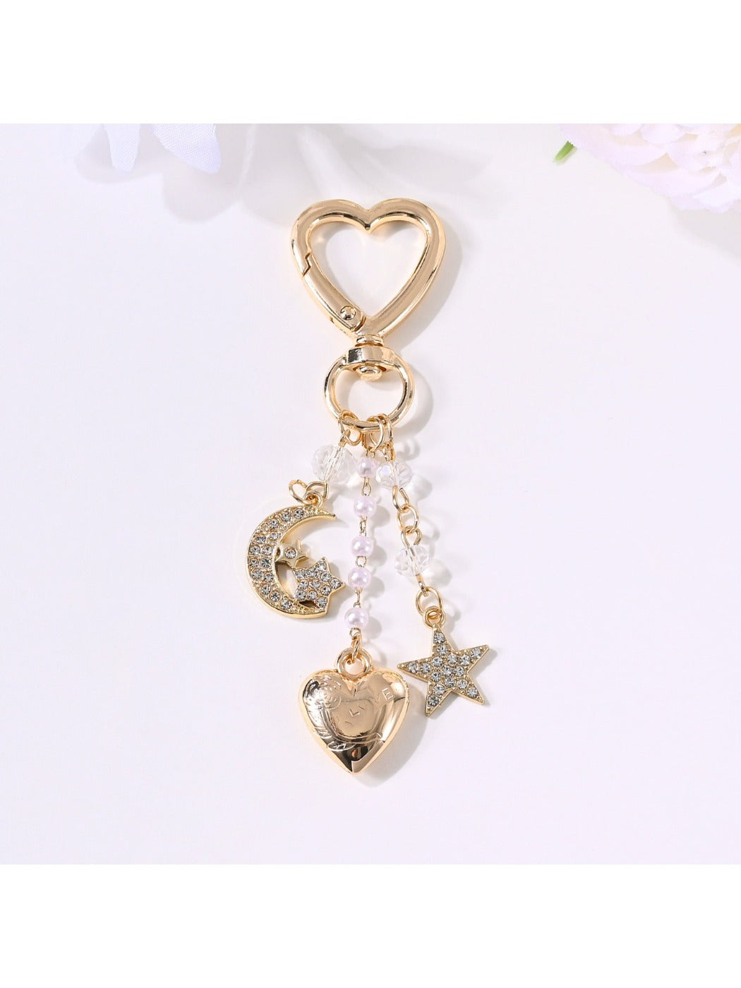 Heart-shaped silver alloy charm on keypus star moon heart keychain