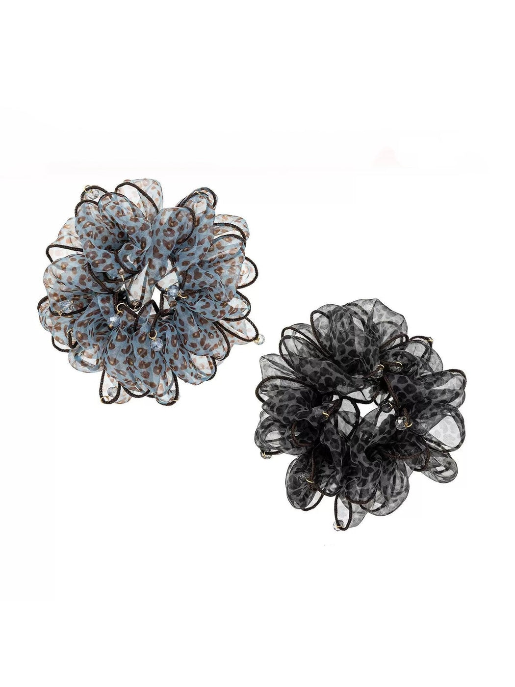Gifty - Pleated Sheer Fabric Beaded Trim Scrunchie