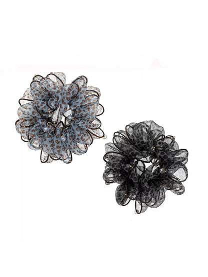 Gifty - Pleated Sheer Fabric Beaded Trim Scrunchie