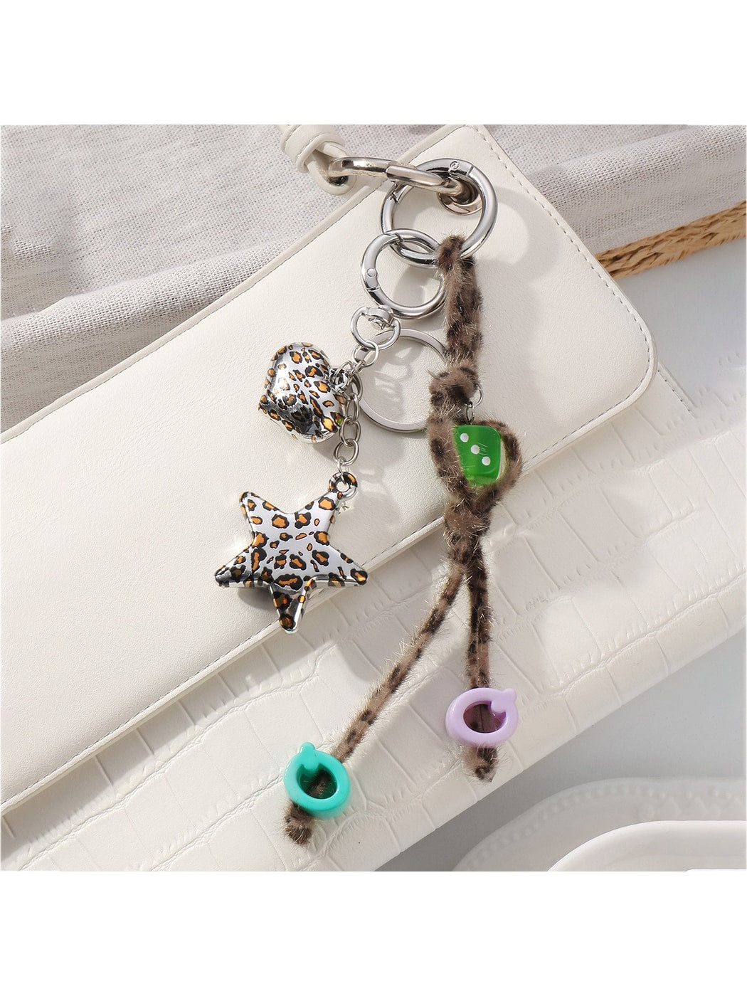 Keypus - Leopard Print Heart and Star Key Ring Charm