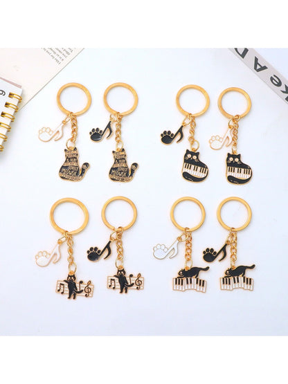 Close-up of cartoon cat face on piano keychain with smiling expression