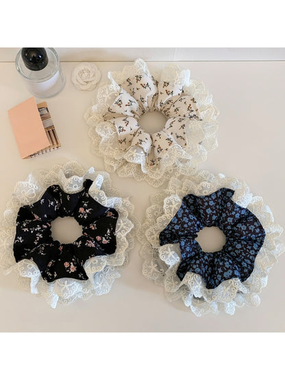 Gifty - Double Layer Lace Floral Print Hair Scrunchie