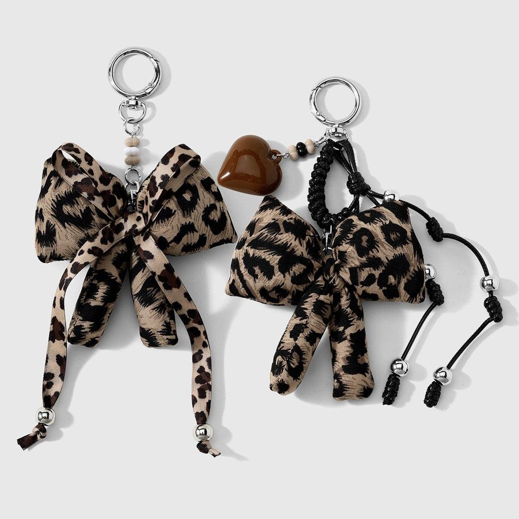 Keypus - Y2K Leopard Print Bow Heart Keychain