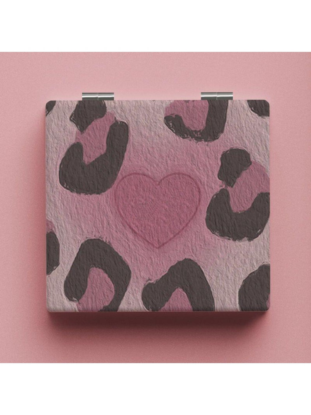Mirroray - Leopard Print Heart Pattern Square Compact Mirror