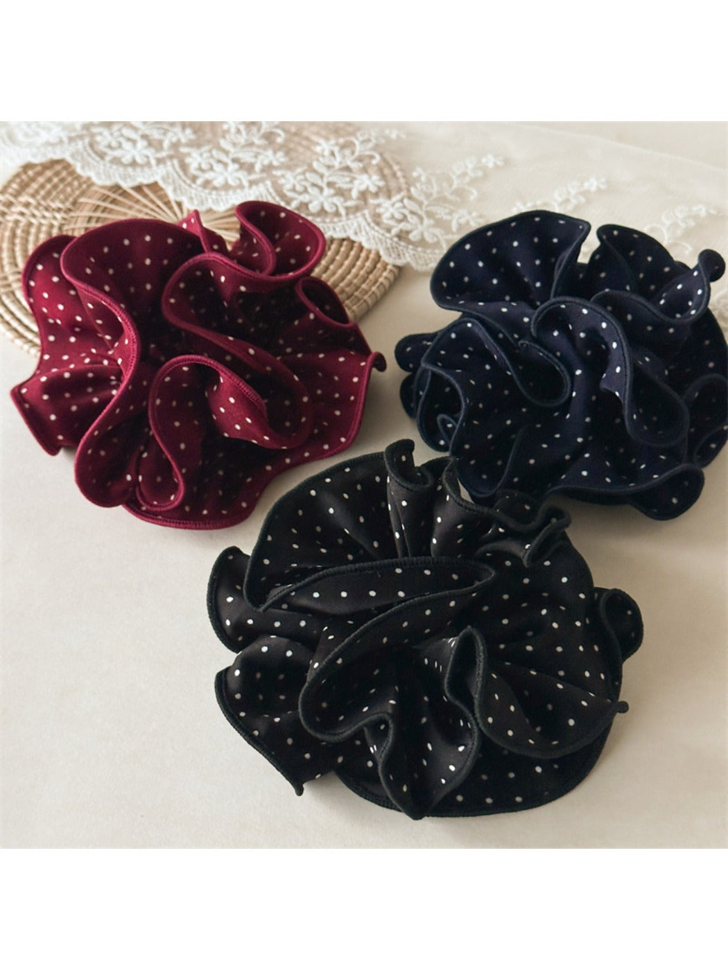 Gifty - Solid Color Polka Dot Ruffle Scrunchie