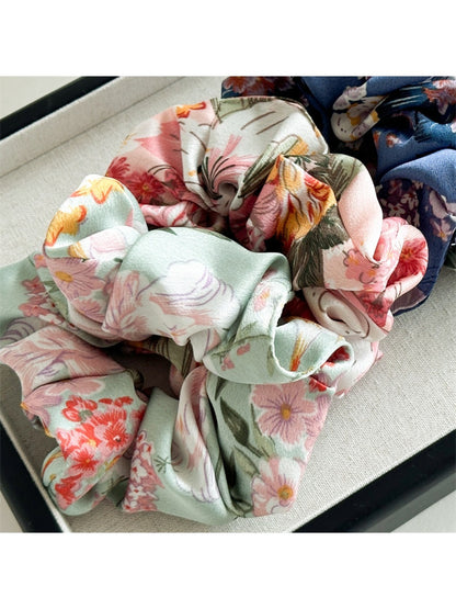 Gifty - Large Floral Satin Fabric Hair Scrunchie