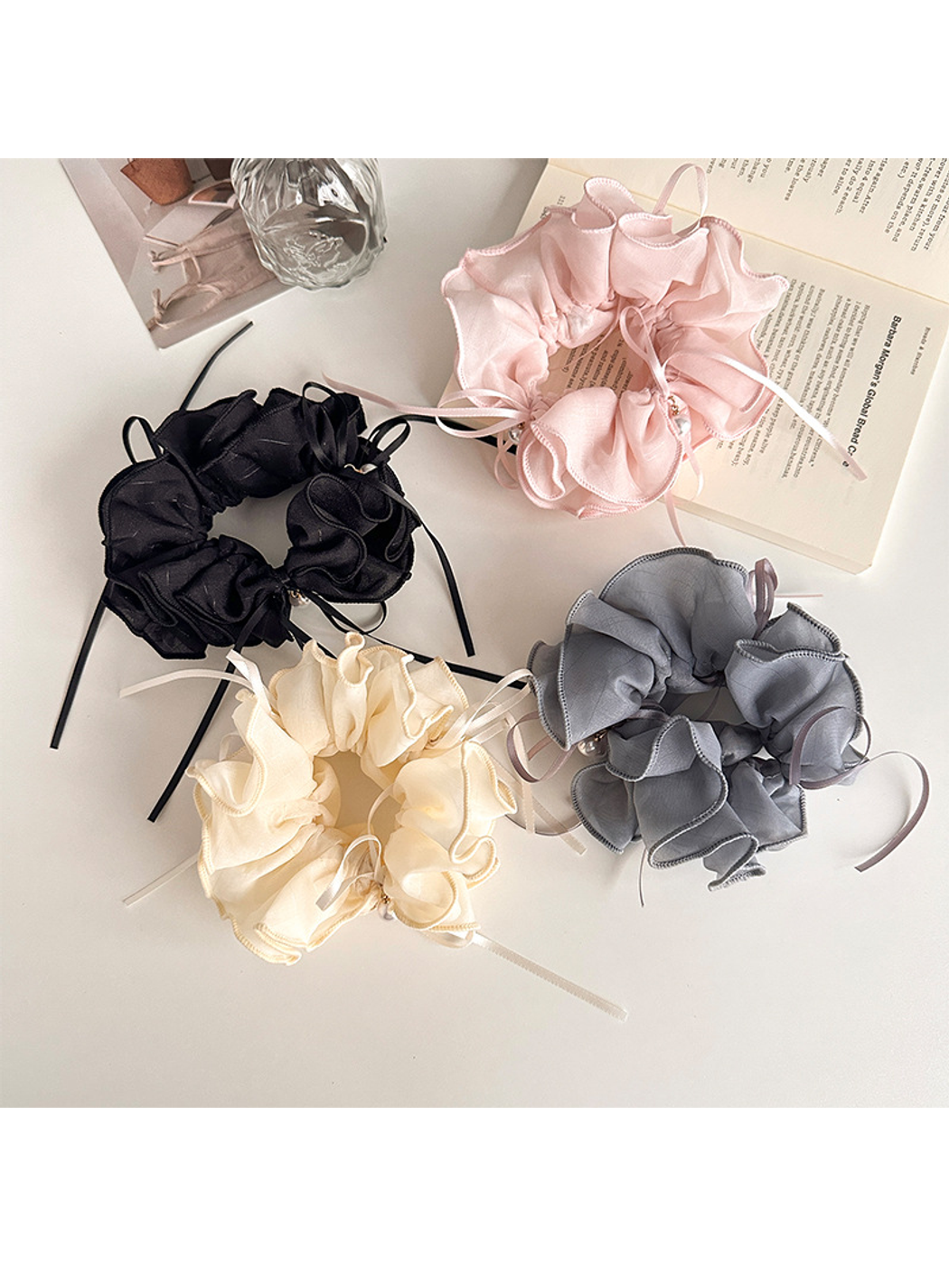 Gifty - Sweet Ruffled Bow Ribbon Ponytail Scrunchie