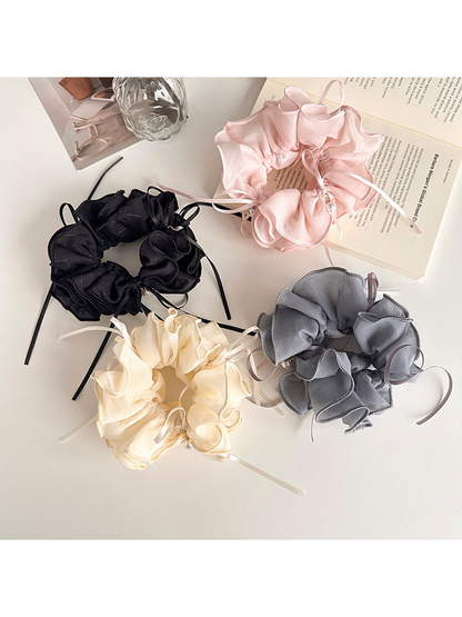 Gifty - Sweet Ruffled Bow Ribbon Ponytail Scrunchie