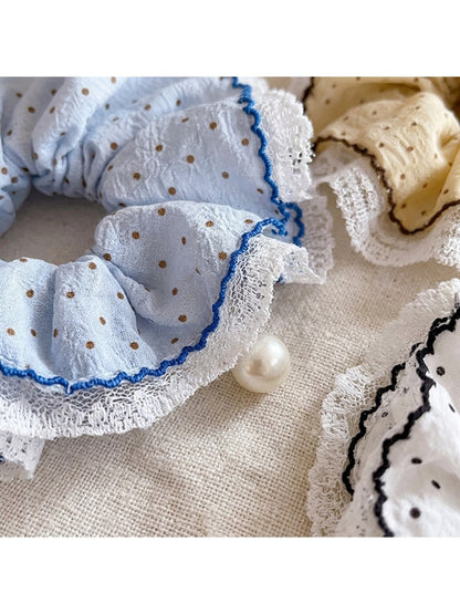 Gifty - Polka Dot Lace Trim Round Scrunchie