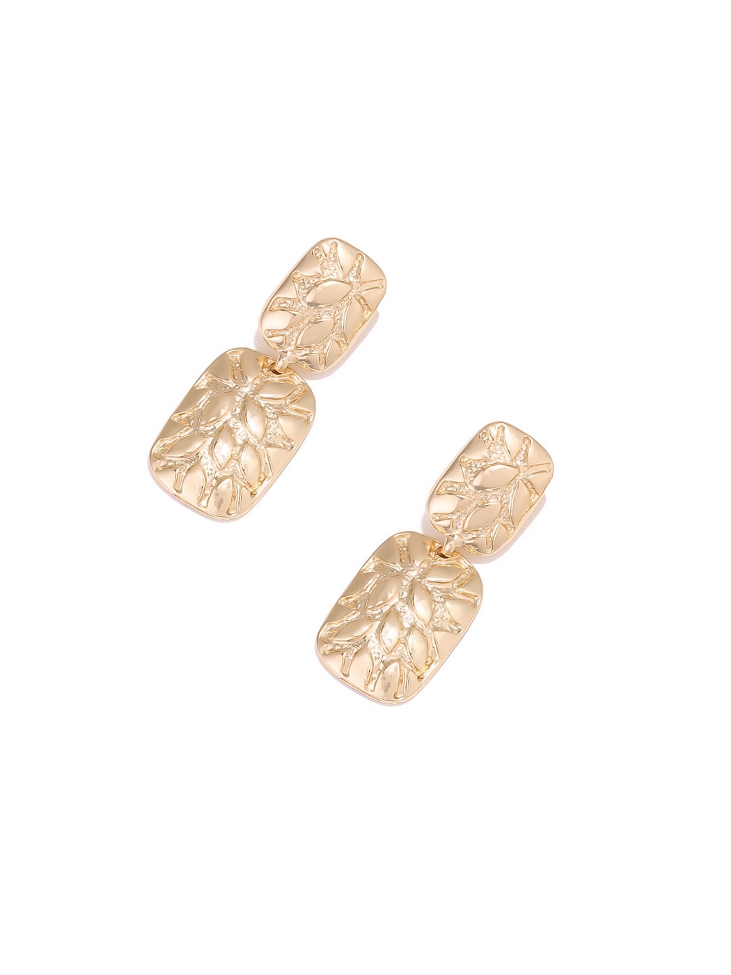 Earedge - Textured Gold Tone Alloy Dangle Earrings